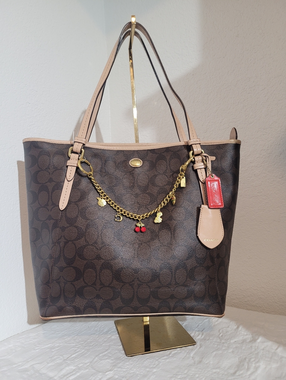 Coach Brown Tan Peyton Signature Coated Tote  Shopper Handbag  F28365